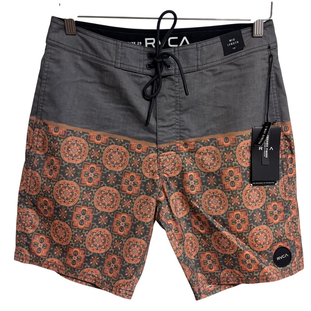 RVCA Board Shorts Mens 29 Gray Floral 4 Way Stretch Surf Swim Trunks New